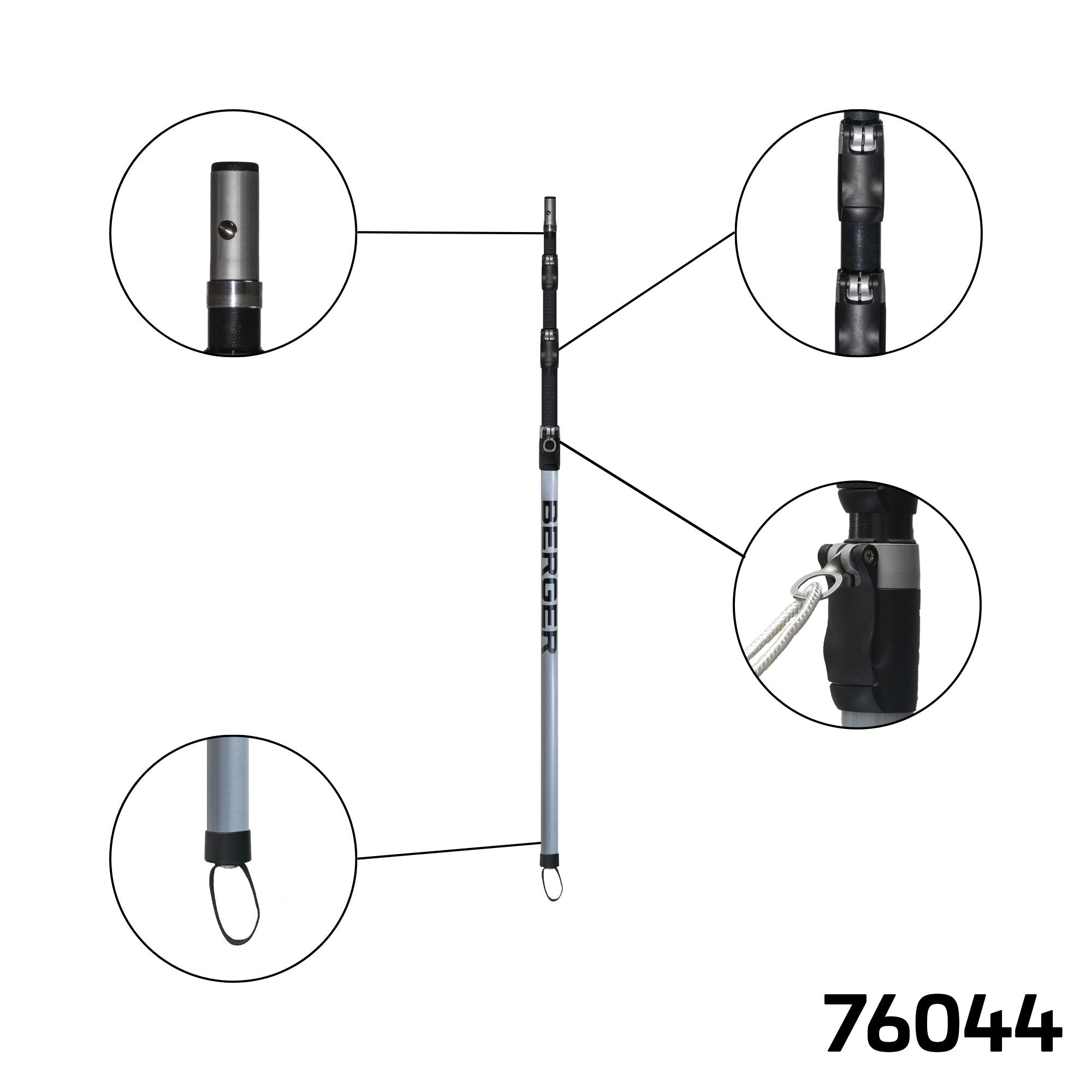 BERGER ArboRapid Kletterstange | 76044 | 4-teilig ausziehbare Teleskopstange, 3 Carbon- und 1 Glasfaserrohr „GFK