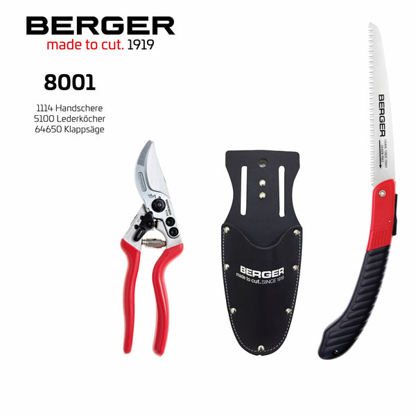 Produktbild der BERGER Handschere mit Lederköcher und Klappsäge